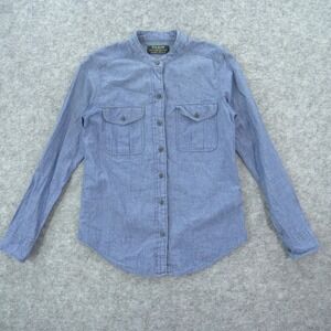 CC Filson Top Shirt Womens Small Blue Chambray Button Up Long Sleeve Band Neck